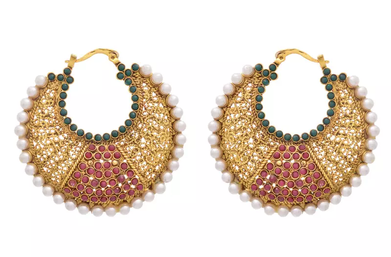 Angelic Awesome Gold Designer Earring with Jali Work & Pearls.