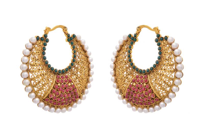 Angelic Awesome Gold Designer Earring with Jali Work & Pearls.