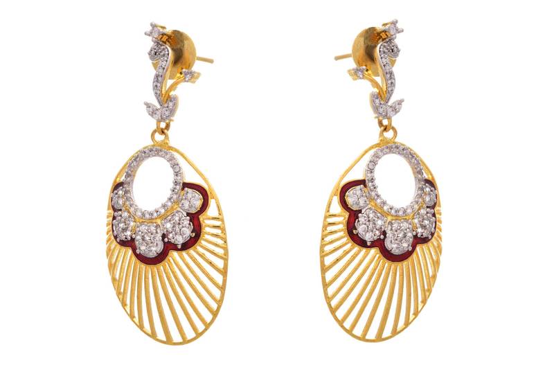 Awesome American Diamond Designer Red Earring.  