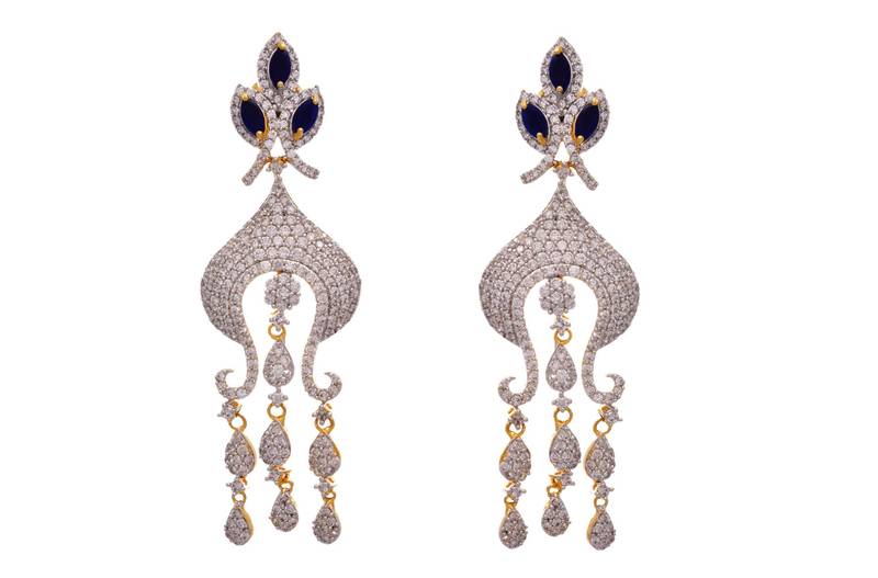 Elegant & Stunning Cz American Diamonds Gold Designer Earrings.
