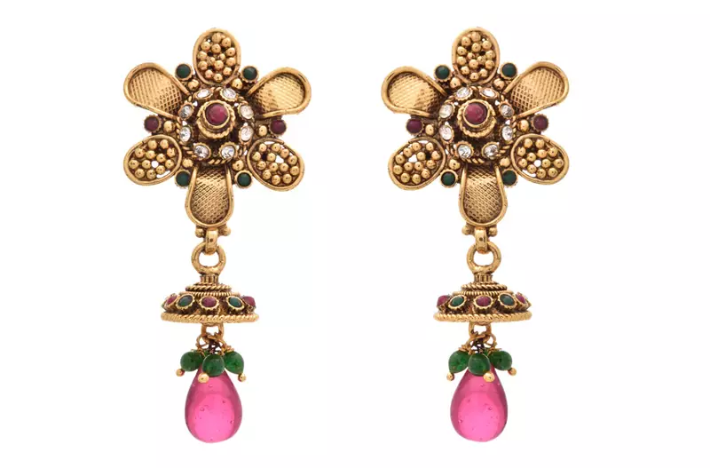 Fab Floral Gold Designer Earrings embellished with Pearls.