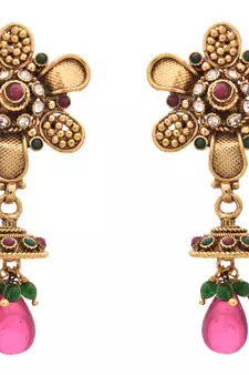 Fab Floral Gold Designer Earrings embellished with Pearls.