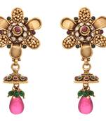 Fab Floral Gold Designer Earrings embellished with Pearls.