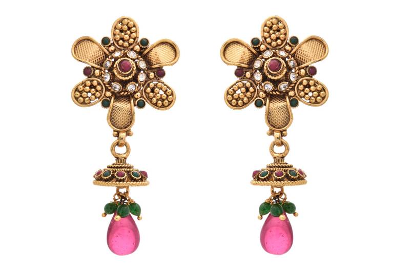 Fab Floral Gold Designer Earrings embellished with Pearls.