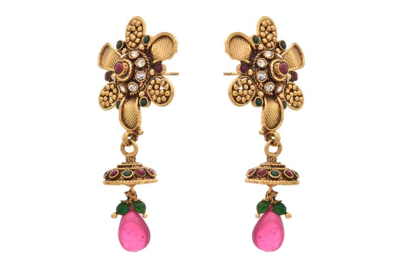 Fab Floral Gold Designer Earrings embellished with Pearls.