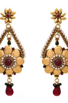 Fab Floral Gold Designer Earrings embellished with Pearls.