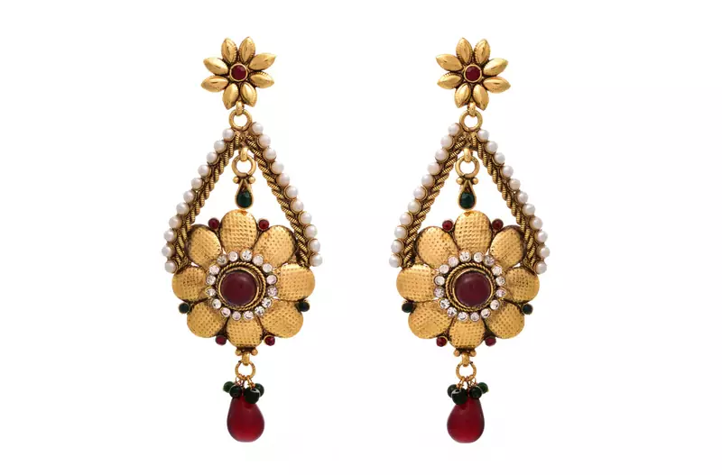 Fab Floral Gold Designer Earrings embellished with Pearls.