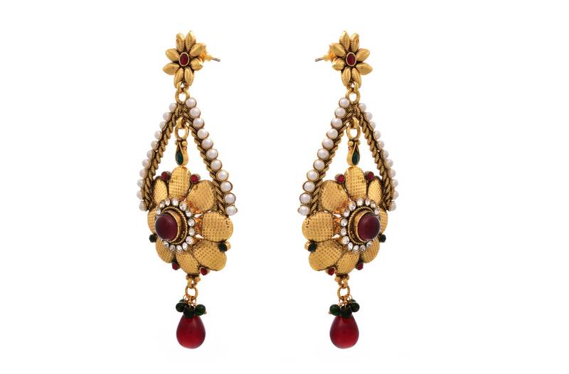 Fab Floral Gold Designer Earrings embellished with Pearls.