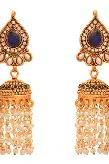 JFL- Traditional Ethnic One Gram Gold Plated Austrian Diamond Pearl Blue Designer Jhumka