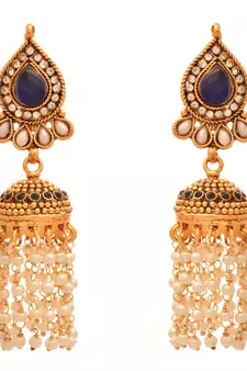JFL- Traditional Ethnic One Gram Gold Plated Austrian Diamond Pearl Blue Designer Jhumka