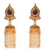 JFL- Traditional Ethnic One Gram Gold Plated Austrian Diamond Pearl Blue Designer Jhumka