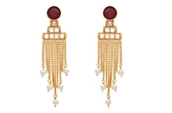 Radiant & Ravishing Red Gold Designer Earring embellished with Pearls. 1