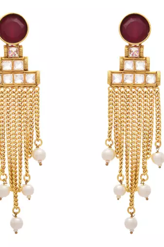 Radiant & Ravishing Red Gold Designer Earring embellished with Pearls.