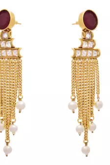 Radiant & Ravishing Red Gold Designer Earring embellished with Pearls.