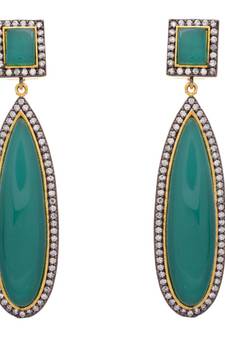 JFL- Fusion Ethnic One Gram Gold Plated Cz American Diamond Green Designer Earring