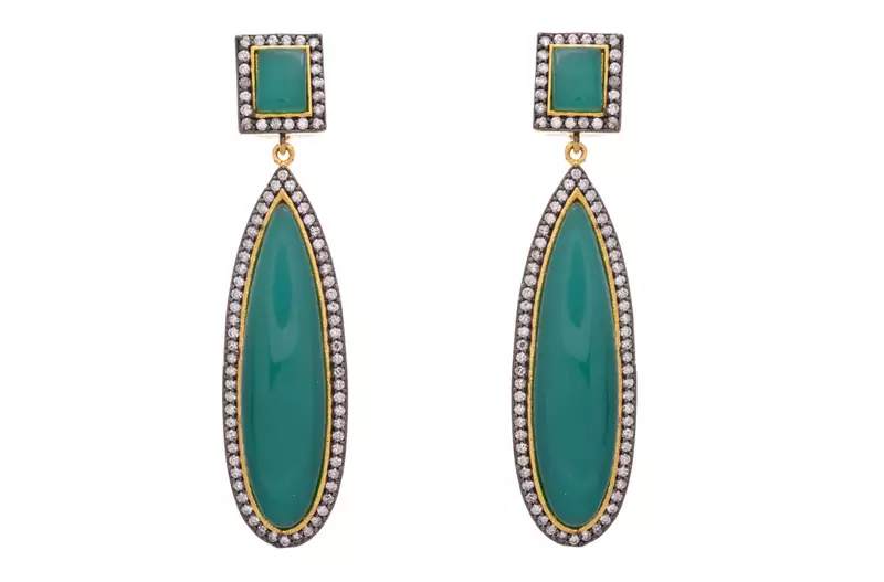 JFL- Fusion Ethnic One Gram Gold Plated Cz American Diamond Green Designer Earring