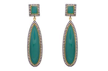 JFL- Fusion Ethnic One Gram Gold Plated Cz American Diamond Green Designer Earring 1