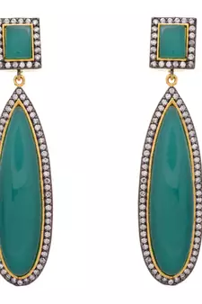 JFL- Fusion Ethnic One Gram Gold Plated Cz American Diamond Green Designer Earring