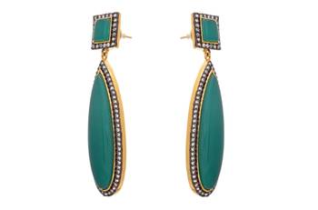 JFL- Fusion Ethnic One Gram Gold Plated Cz American Diamond Green Designer Earring 2