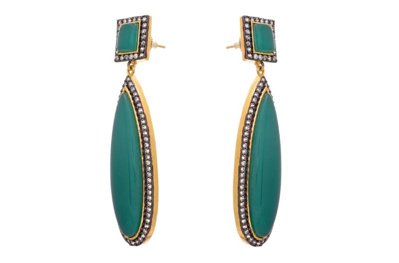 JFL- Fusion Ethnic One Gram Gold Plated Cz American Diamond Green Designer Earring