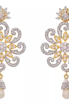 Fab Floral  Cz Diamond Dangler Earrings.