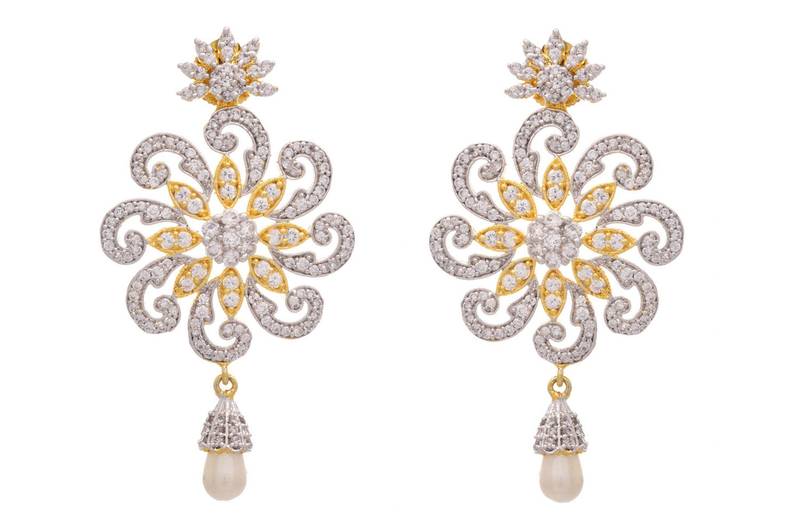 Fab Floral  Cz Diamond Dangler Earrings.