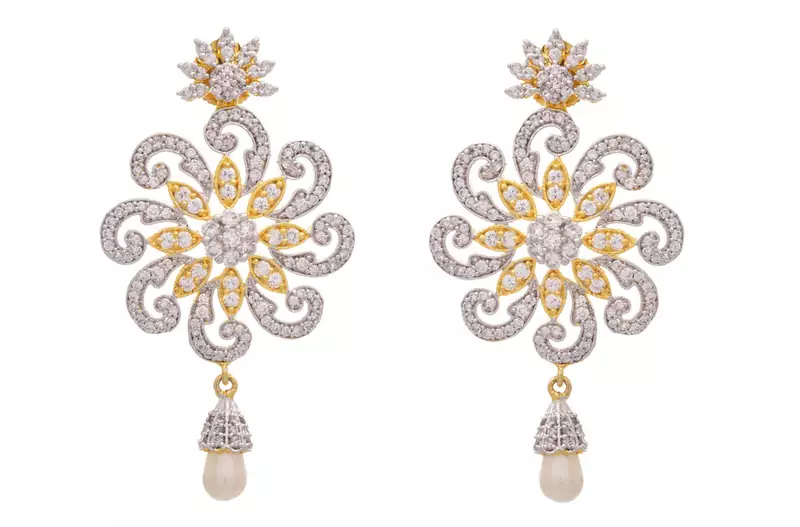 Fab Floral  Cz Diamond Dangler Earrings.