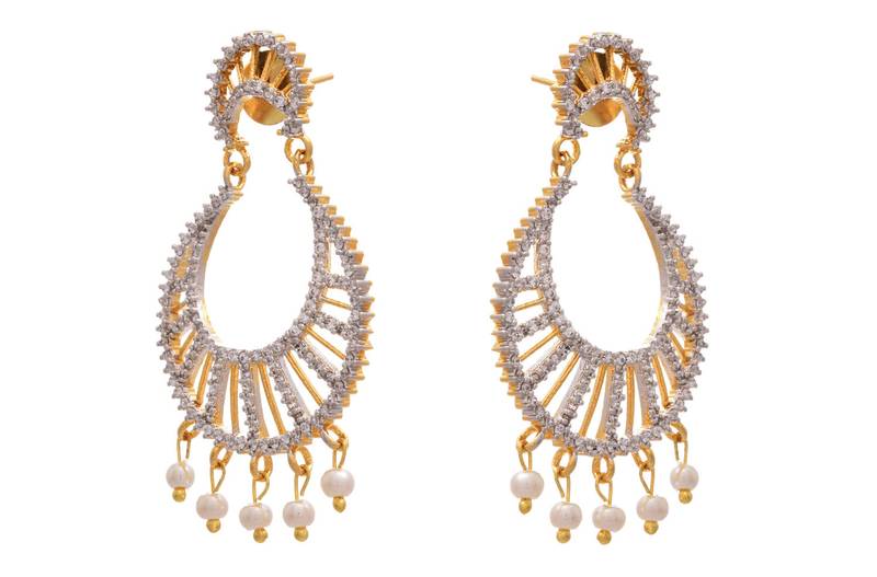 Charismatic Cz American Diamonds Chand Bali Earrings