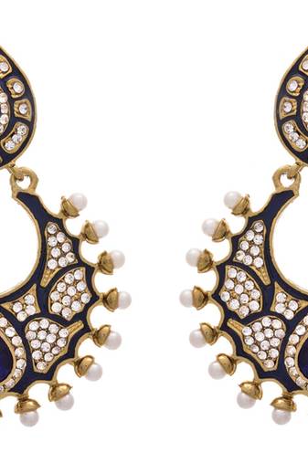 JFL - Pretty Pearl and Meenakari Blue One Gram Gold Plated Designer Earring