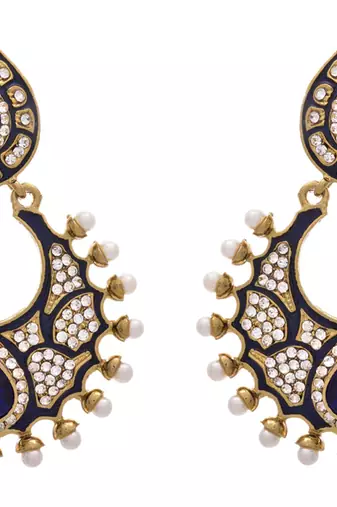 JFL - Pretty Pearl and Meenakari Blue One Gram Gold Plated Designer Earring