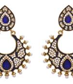 JFL - Pretty Pearl and Meenakari Blue One Gram Gold Plated Designer Earring