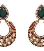 JFL - Beautiful Red n Green One Gram Gold Plated Earring Studded with Polki, Diamond 