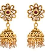 JFL - Wonderful Designer Red One Gram Gold Plated Jhumka Studded with Polki