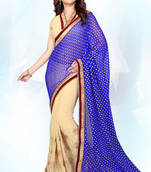 Royal blue and cream embroidered jacquard saree with blouse