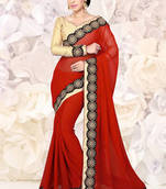 Red embroidered georgette saree with blouse