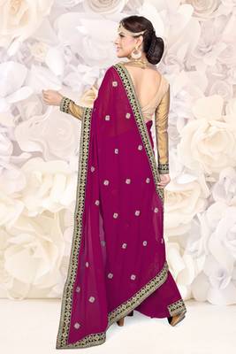 Magenta embroidered georgette saree with blouse 2