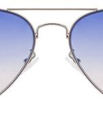 Silver Frame Blue Gradient Lens Aviator Sunglasses
