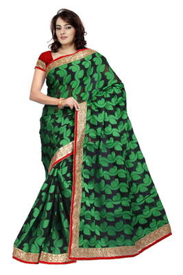 BLACK and GREEN brasso cotton silk saree with blouse 1