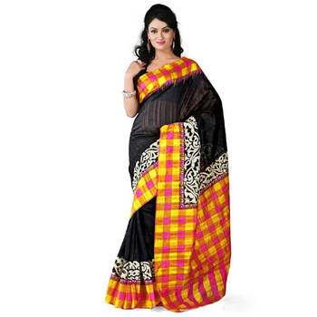 yellow printed bhagalpuri silk saree with blouse 1
