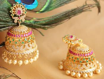 Royal Cz Ruby Emerald Designer Big Jhumkkas Dj01007 1