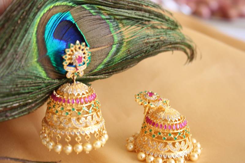Royal Cz Ruby Emerald Designer Big Jhumkkas Dj01007