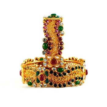 Micro Gold Platted Cz Stone,Polki With Skrew System Bangles 1