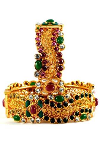 Micro Gold Platted Cz Stone,Polki With Skrew System Bangles