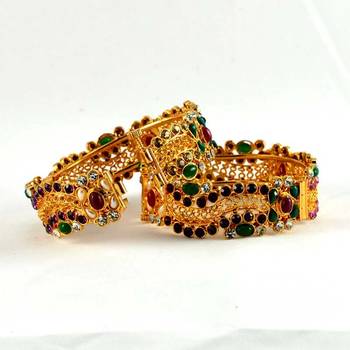 Micro Gold Platted Cz Stone,Polki With Skrew System Bangles 2