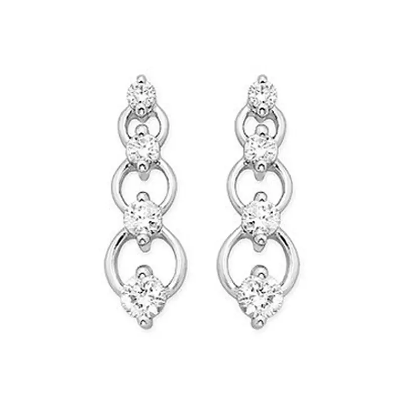 Sterling Silver Cool Eight Stone Simple Look Siamond Earring