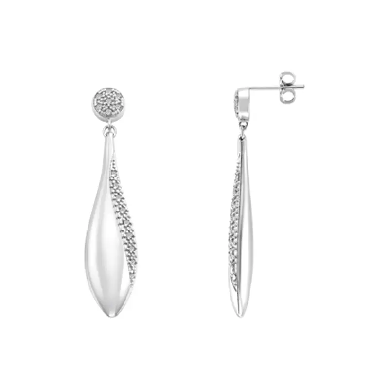 Sterling Silver Danglling Due Droop Shape Diamond Earring