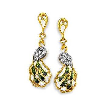 Sterling Silver Danglling Peacock Shape Diamond Earring 1