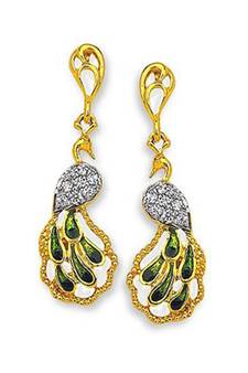 Sterling Silver Danglling Peacock Shape Diamond Earring