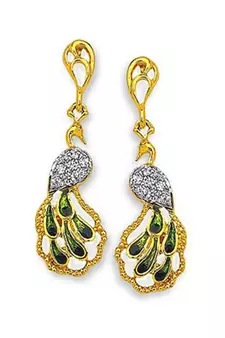 Sterling Silver Danglling Peacock Shape Diamond Earring