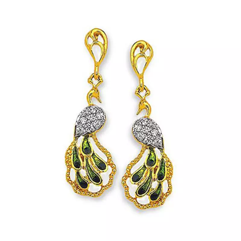Sterling Silver Danglling Peacock Shape Diamond Earring